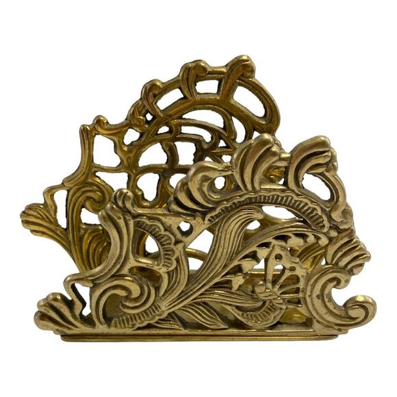 Brass Cast Vintage Ornate Floral Butterfly Mail Letter Bill Napkin Holder